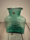 Vintage Blenko 8" Glass Handmade Water Bottle Pitcher Double Spout Aqua Green
