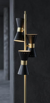 3 Light Mid Century Modern Floor Lamp Brass Black Adjustable Standing Lamp