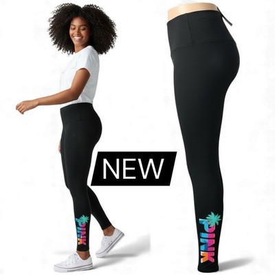 Victoria s Secret TROPICAL PINK Active Wear Foldover LEGGINGS NWT