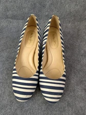 Coach and Four Shoes Size 7 1/2 Blue and White Striped Pumps Cork Heels
