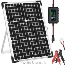 30W Solar Battery Charger: 12V Waterproof Solar Panel Kit - Aluminum Trickle ...