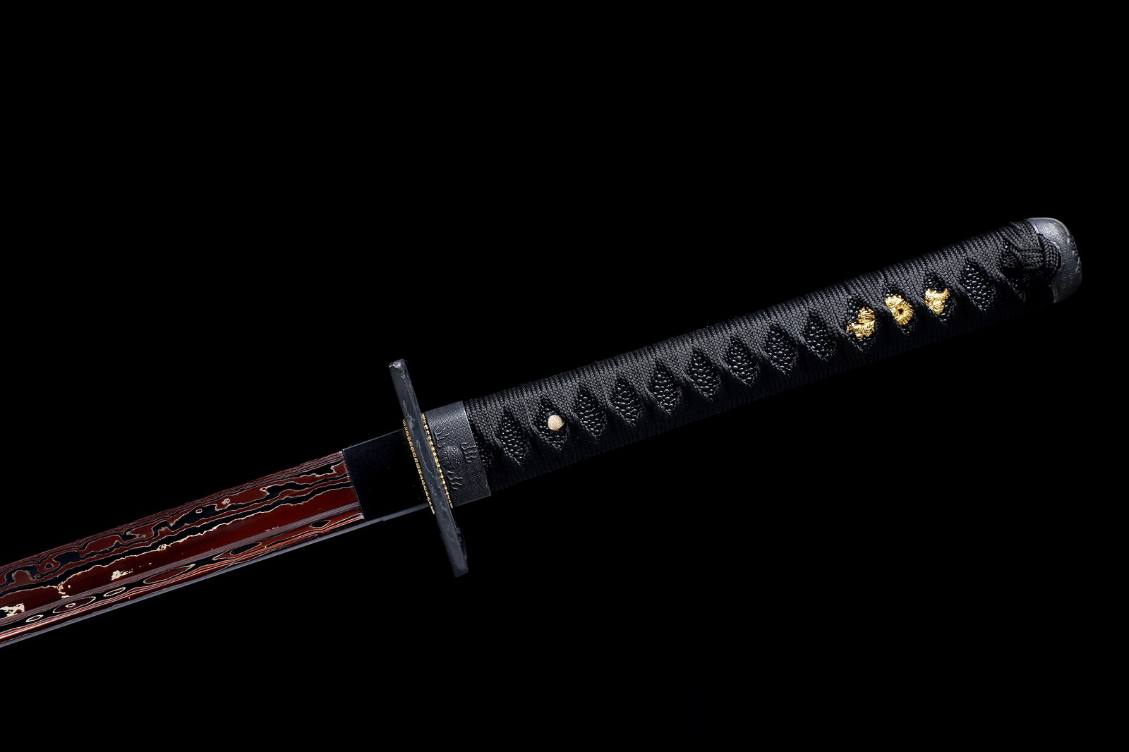 Full Tang Japanese Samurai Sword Black Dragon Ninjato Damascus Folded Steel