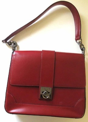 Authentic Vintage CELINE Paris Burgundy Box Calf Leather Ring Lock Shoulder Bag