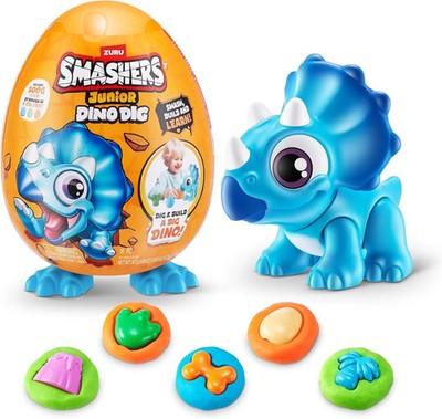 Smashers Junior Dino Dig Egg with 18 Surprises and 500g Dino Dough Toy New