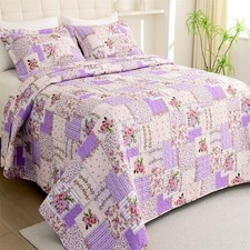 Cmfshape Garden Floral Quilt Bedspread Queen Sizepatchwork Lilac Quilt Set 2