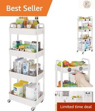 Deluxe 4-Tier Utility Cart with 360 Wheels - Ultimate Space Saver in White