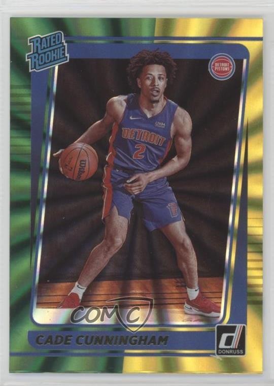 2021 Donruss Rated Holo Green & Yellow Laser Cade Cunningham #211 Rookie RC 0mm3