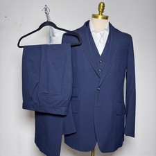 1970s Sears Executive 3-Piece Suit Mens 40L W32 L33 Navy Blue Solid Vintage USA