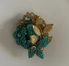 Miriam Haskell Gold Tone Metal/ Faux Turquoise Bouquet Brooch