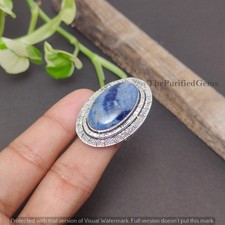 Handmade Sodalite 925 Sterling Silver Plated Statement Ring Elegant Jewelry