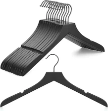 Premium Black Wooden Hangers with Rotatable Hook - Set of 12