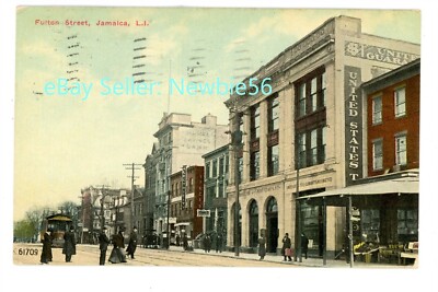 Jamaica Queens LI NY - FULTON STREET FROM UNITED STATES TRUST BANK - Postcard