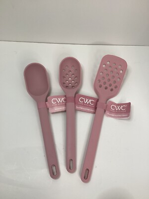 3 pc Pink Silicone Spoons & Turner Set Cook with Color Kitchen Utensils CWC