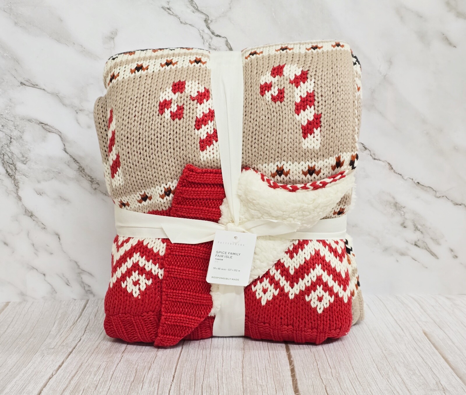 Pottery Barn Holiday Spice Fair Isle Knit Jacquard Throw Blanket ~ BRAND NEW