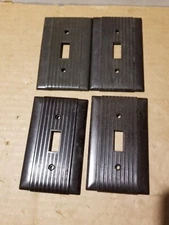 Vintage Set of 4 Brown Ribbed Switch Cover Wall Plate - Used - May need cleaning