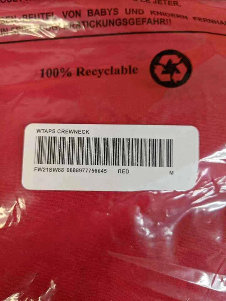SUPREME WTAPS Crewneck FW21SW88 RED Medium BRAND NEW SEALED in bag NICE RARE NR!