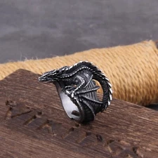 Viking Stainless Steel Huge Dragon Ring Men Gothic Punk Wings Retro Jewelry Gift