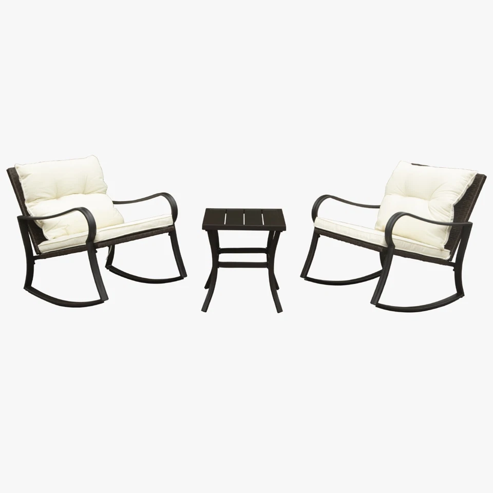 Domi Juego de 3 Piezas Bistro Mecedora Exterior Mimbre Patio Set con 1 Mesa (Blanco) Foto 3 de 4