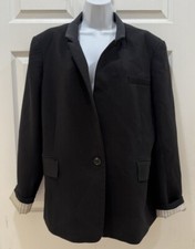 Classic Black Blazer Large Contrast Cuffs Striped Lining Fitted Jacket Career