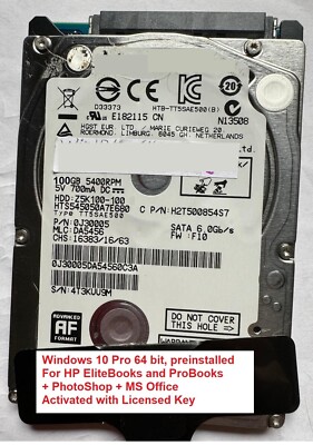 Various 100GB HD, Windows 10 Pro64bit preinstalled FOR HP EliteBooks & ProBooks