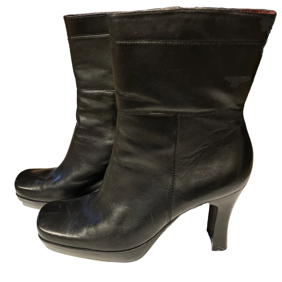 Botines para mujer Nine & Co de cuero negro punta cuadrada tacón grueso fino ~ talla 9M Foto 3 de 4