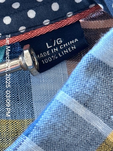 Camisa Tommy Bahama 100 % lino para hombre talla L audaz multicolor a cuadros manga larga - Imagen 9 de 9
