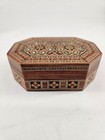 Vintage Inlaid Wood Mosaic Marquetry Octagon Jewelry Trinket Box made in Jordan