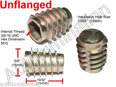 E-Z LOK 3/8-16 15 25 mm Die Cast Zinc Hex Threaded Insert Wood Flanged Unflanged