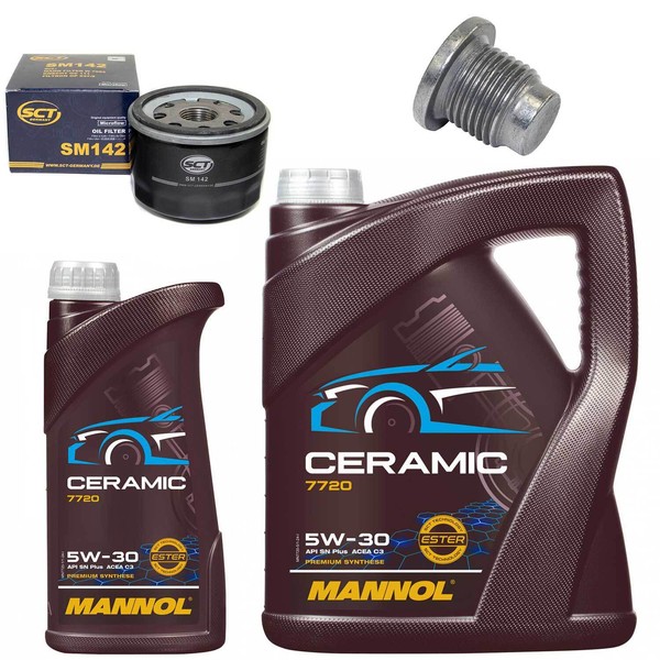 MotoröL Filter Set Mannol 5W-30 Ceramic 6 Liter + Schraube FüR Renault Trafic-image