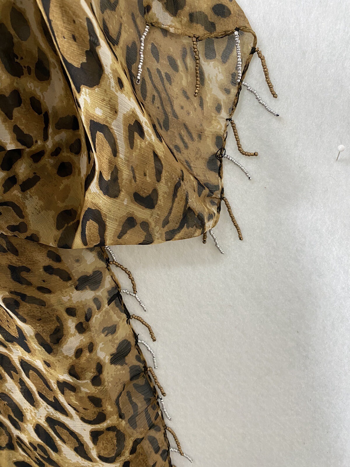 Brown Animal Print Lightweight Nylon Scarf with Beads 71x42-image