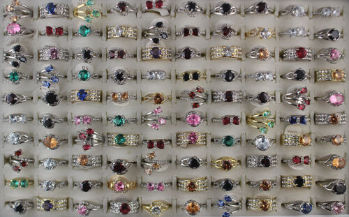 Wholesale Mixed Lots 32pcs Clear Rhinestone Lady's Cubic Zirconia Classic Rings - Picture 1 of 12