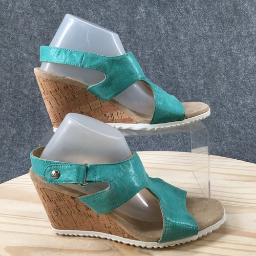 Anne Klein Sandals Womens 7M Minerva Slingback Turquoise Hook & Loop Wedge Heels