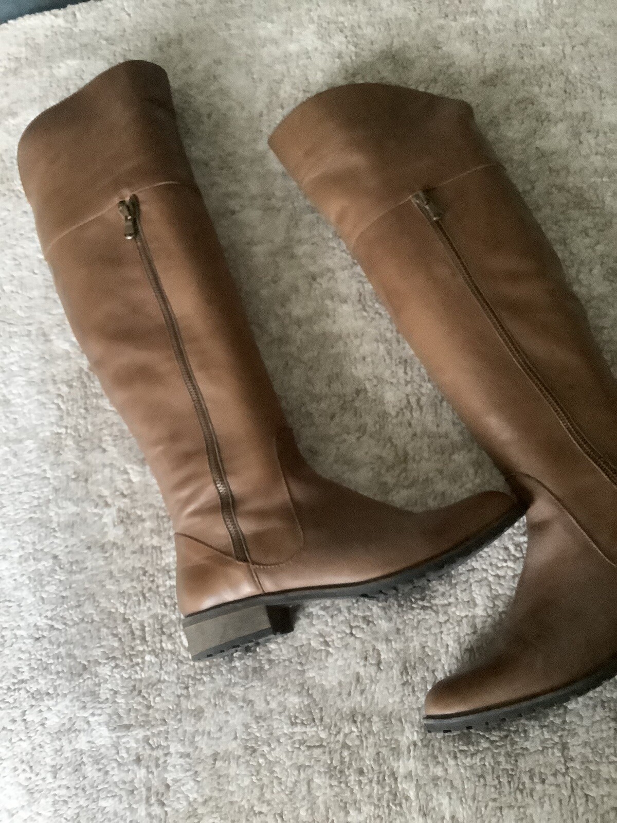 Duo Ted & Muffy BOOTS Leather Long Knee High Dual Zip Tan Brown