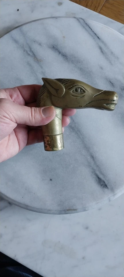 Винтажная латунная ручка для трости с головой лошади — резьба - Изображение 4 из 4