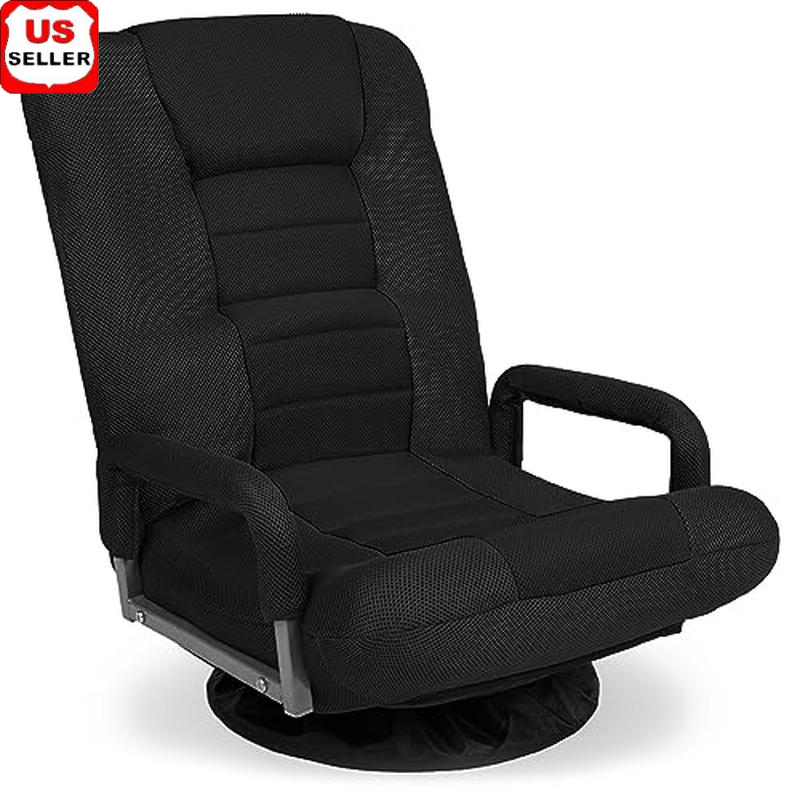 Swivel Gaming Rocker Chair with Adjustable Backrest Lumbar Support and Armrests for Floor Use-image