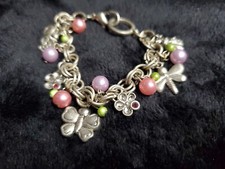 Multi Color Cute Beaded And Charm Silvertone Bracelet