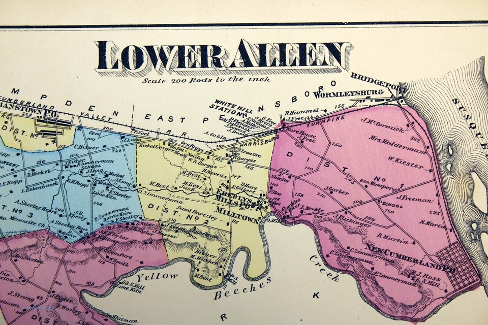 1872 Map Lower Allen Township Cumberland County Pennsylvania Milltown Lisburn eBay