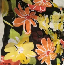 Beautiful Black Yellow Orange Green Floral Long Rectangular Vintage Woman's ...