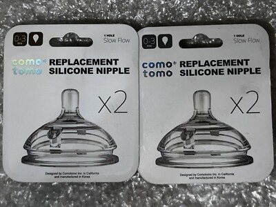NEW - 2 Packs Como Tomo Silicone Replacement Nipple Slow Flow Bundle (4 Total)