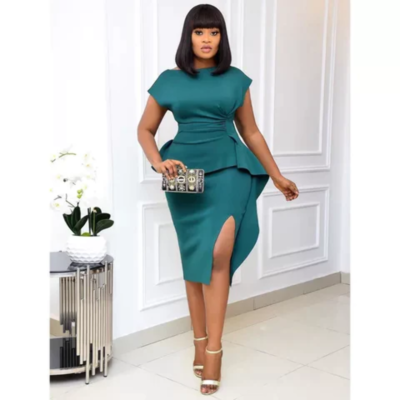 Cian Split Women's Bodycon Ruched Short Sleeve Fitted Casual Dress