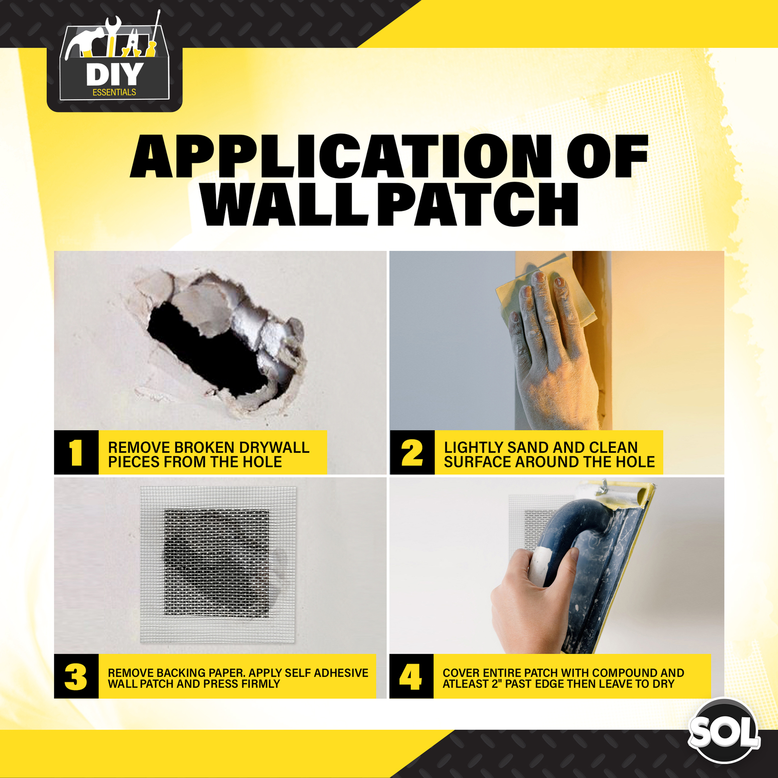 4pk Self Adhesive Wall Repair Patch 10cm x 10cm Mesh Drywall Ceilings