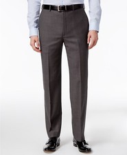  200 Calvin Klein Men'S Gray Wool Fit Flat Front Pants Trousers 34 W 32 L