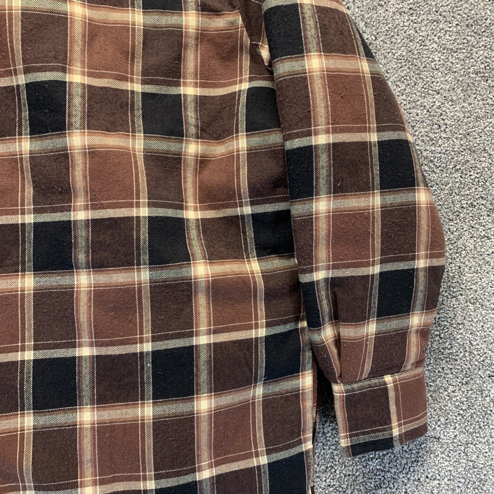 Wrangler Jacket Mens Large Brown Pearl Snap Flannel Quilted Shirt Western Coat