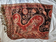 Brown Earth Tones Paisley Floral Pashmina/Silk Scarf/Shawl- 27" x 69" approx