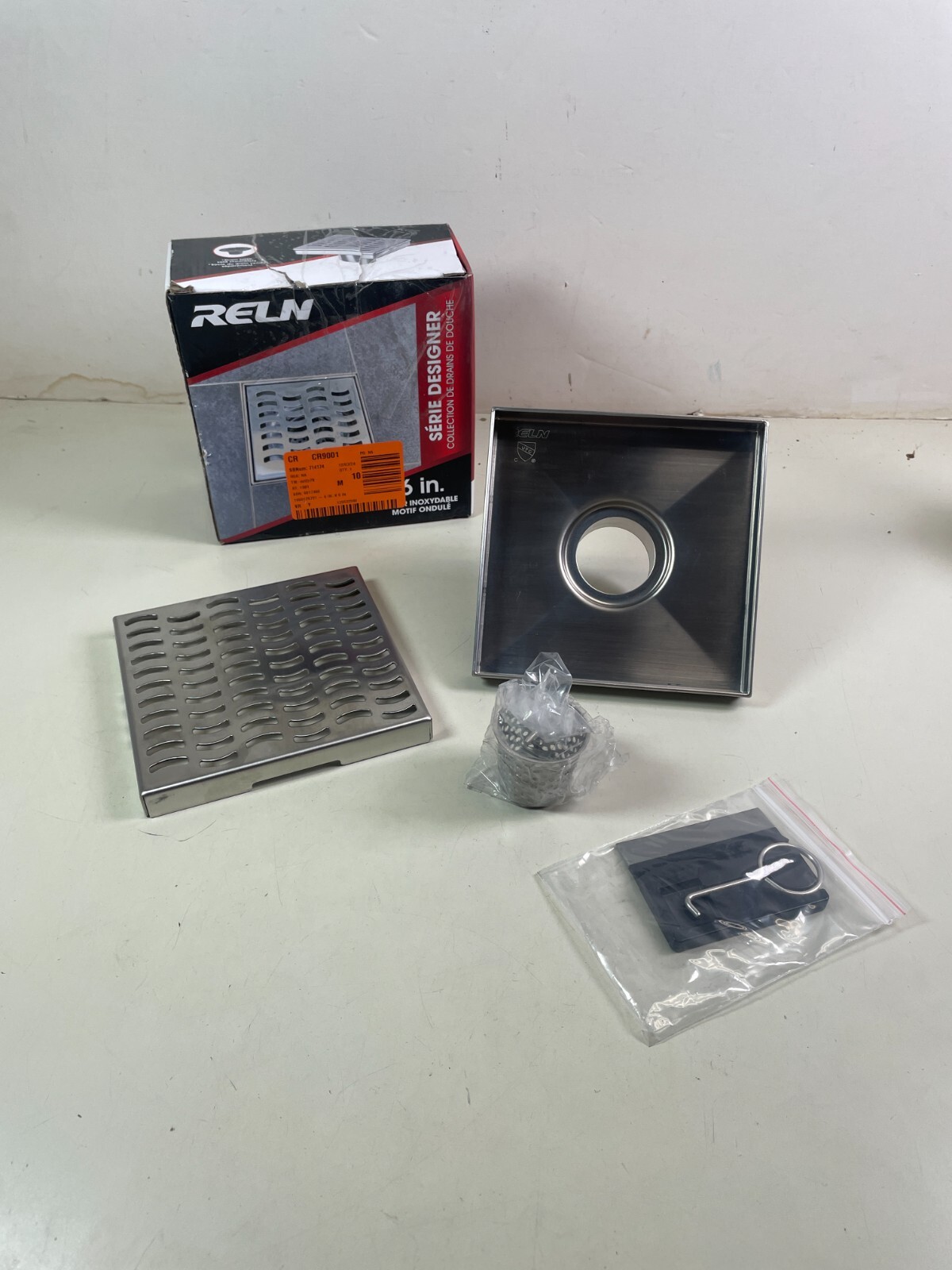 RELN 6" x 6" Stainless Steel Square Shower Drain Wave Pattern Drain Cover