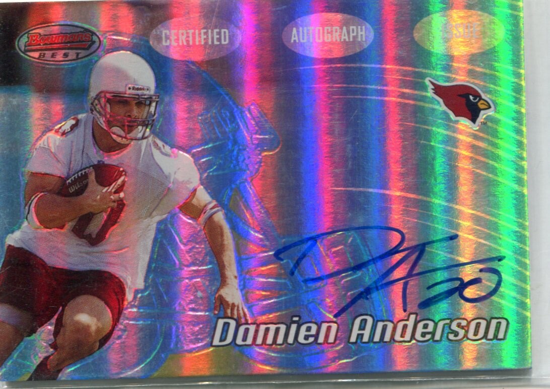 希少サイン 赤ティン Fishinger MOE 石敢営　autograph 2002 Bowman's Best - DAMIEN ANDERSON - Autograph Rookie - ARIZONA