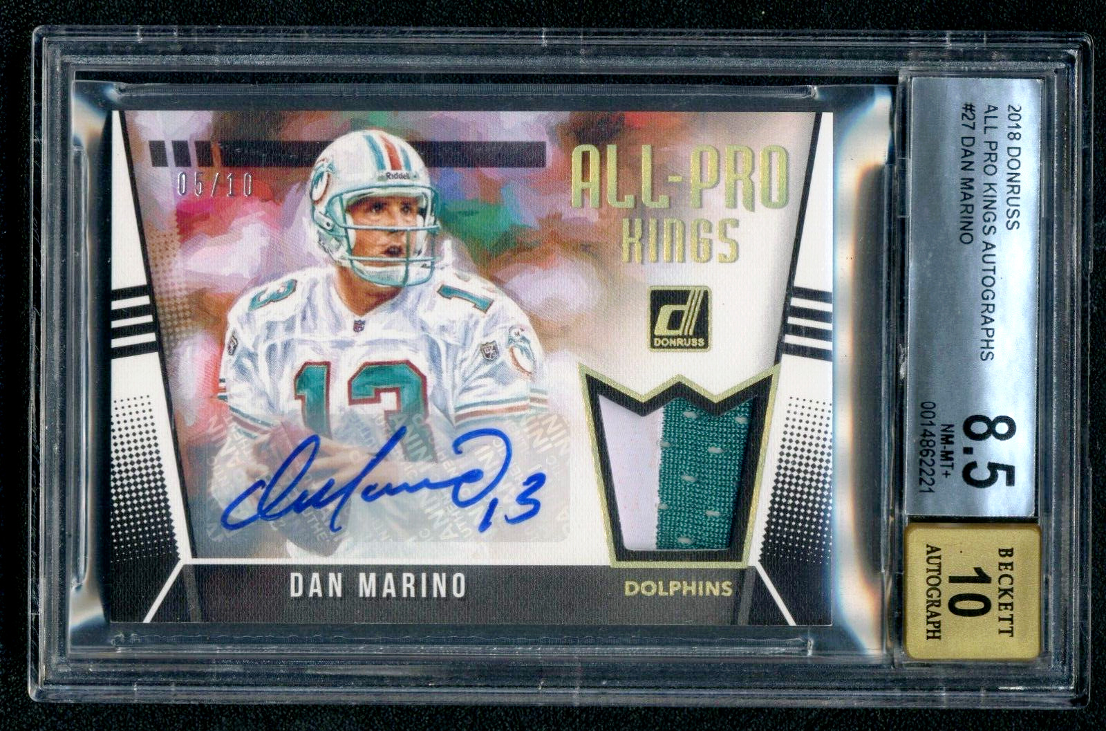 Dan Marino 2018 Panini Donruss BGS 8.5 Auto 10 All-Pro Kings Jersey Patch /10