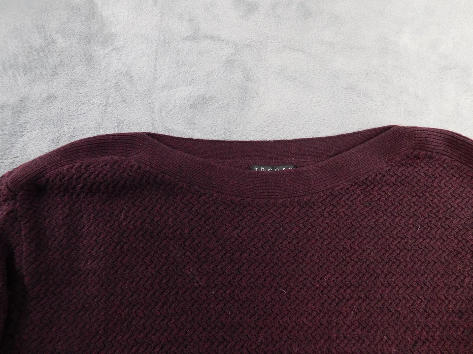 Suéter Theory Mujer Pequeño Pequeño Borgoña Lana Cachemira Angora Cuello Redondo Acanalado Foto 3 de 4