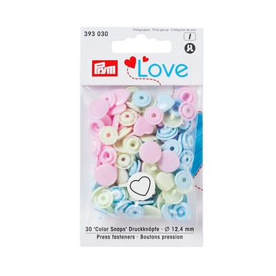 Prym Love bunte Druckknöpfe: Herz 12,4 mm in rosa/grün/blau - 393030