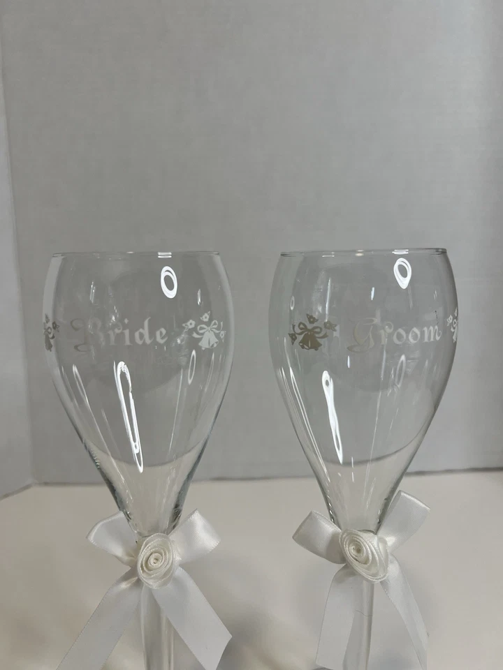 Juego de 2 vasos para tostar vintage de tulipán de boda rosa, novia y novio Foto 4 de 4